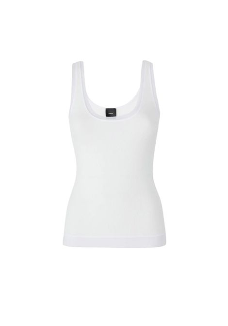 Canotta Pinko donna Clark 105168 A2LU Bianca viscosa semitrasparente modello a coste spalline sottili aderente PINKO | Canotte | 105168 A2LUZ04